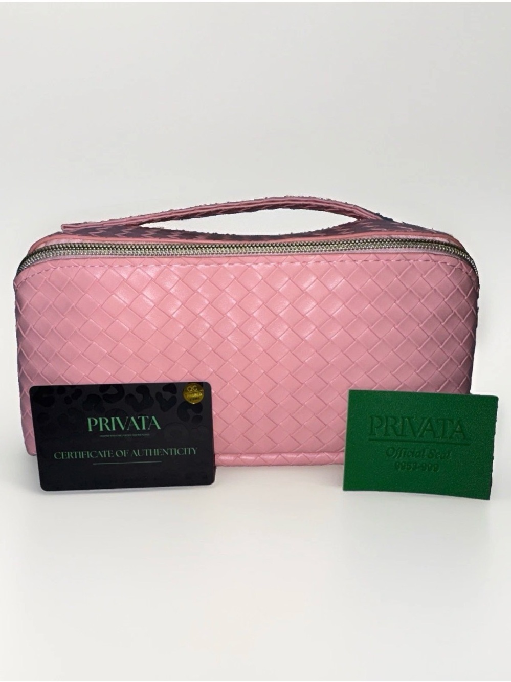 PriVata Pink Woven Leather Cosmetic Case